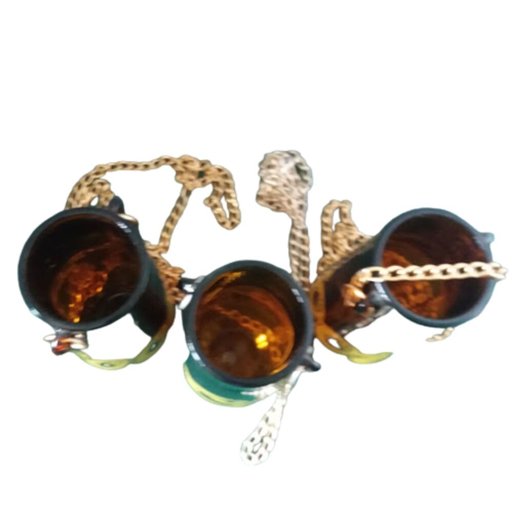 RARE Set of 3 Coors Amber Glass Hanging candle holders with chain Chandalier - Picture 7 of 7
